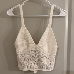 Cream Knit Crochet Tank Top
